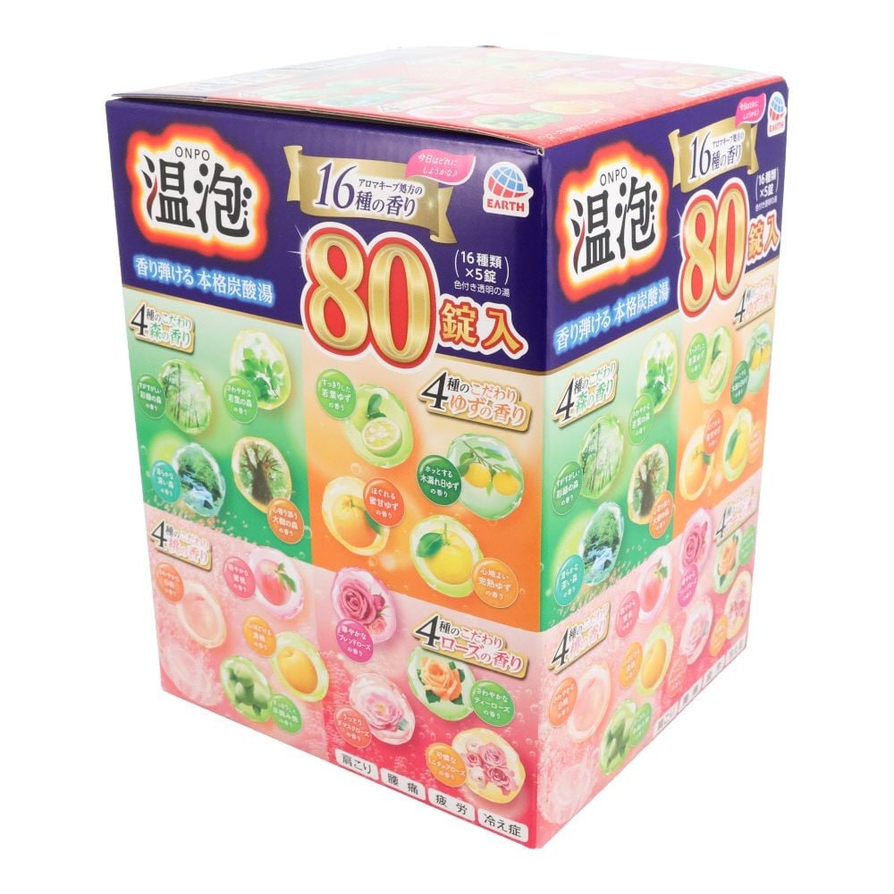 温泡　こだわり森・ゆず・桃・ローズ　炭酸湯　詰合せ　８０錠入, 16種の香り, 80錠入り