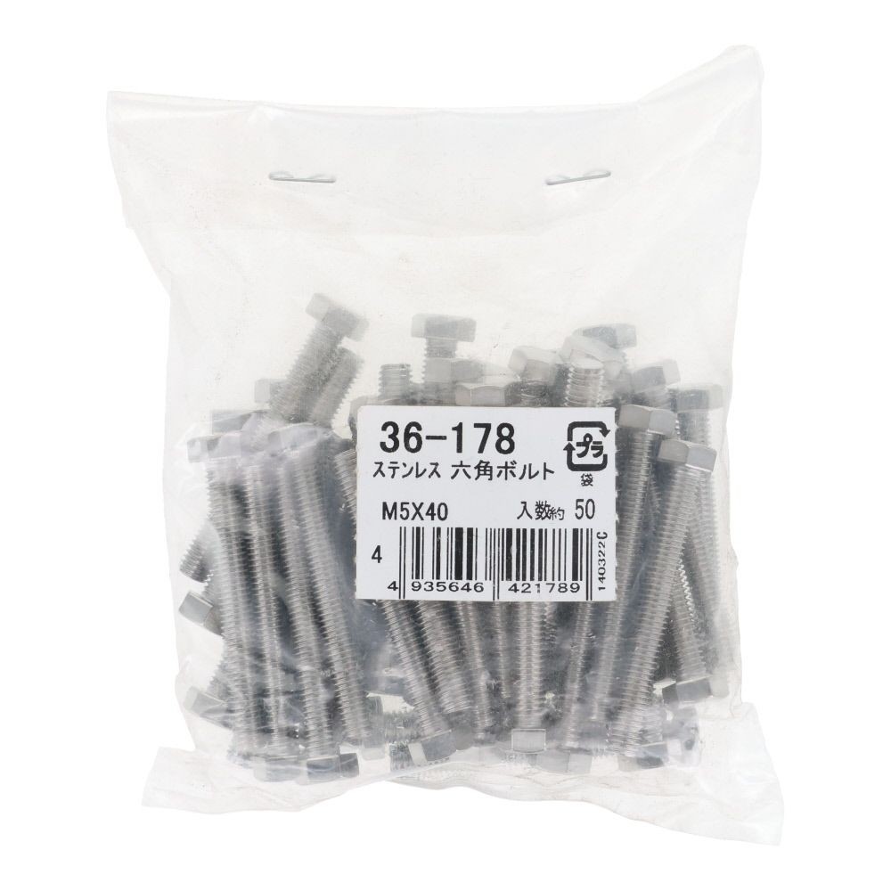ステンレス　六角ボルト　Ｍ５&times;４０　５０入, ボルト, M5&times;40