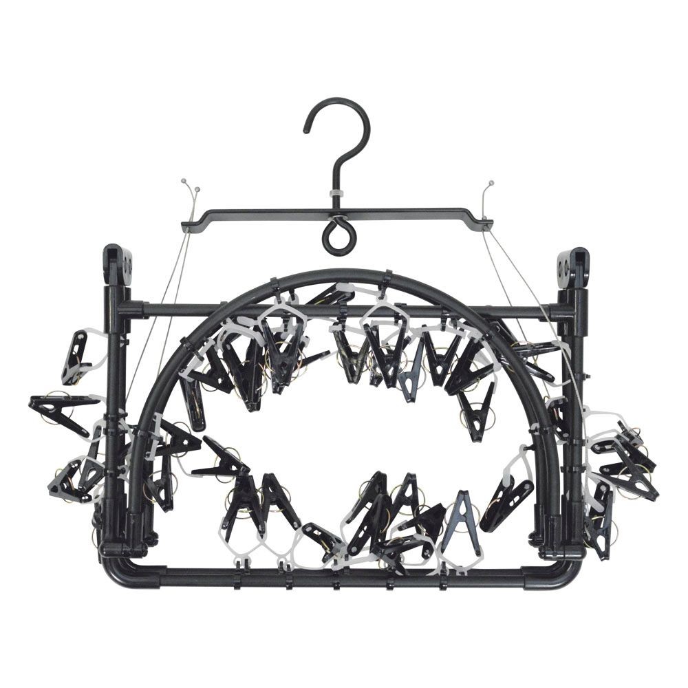 WIZ'A ウィザ 大きく干せて小さくたためるアルミ洗濯ハンガー４４ピンチ, ブラック, 44P