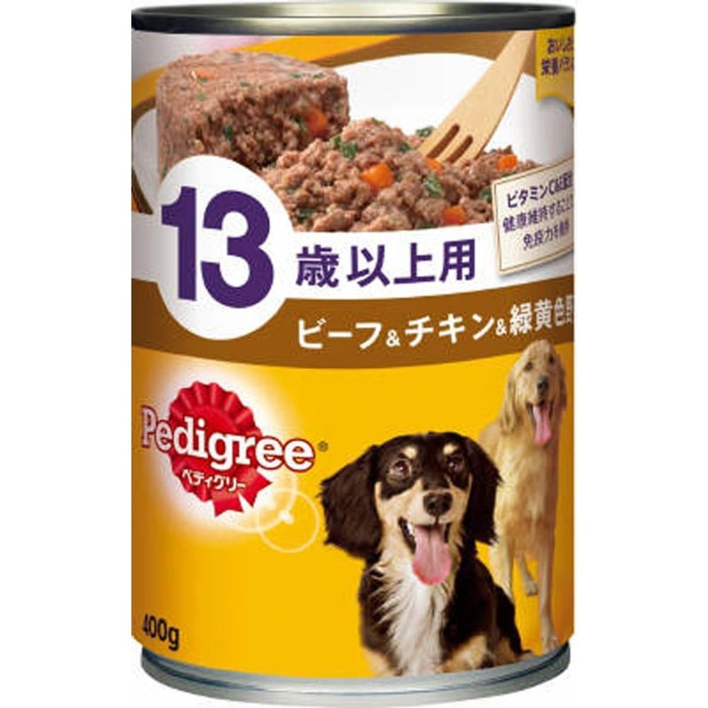 ペディグリー缶 13歳以上用 ビーフ＆チキン＆緑黄色野菜 400ｇ, ビーフ＆チキン＆緑黄色野菜, 400g