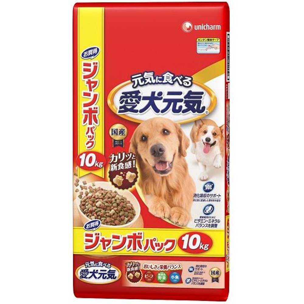 ユニチャーム　愛犬元気ビーフ・野菜・小魚１０ｋｇ, -, 10kg