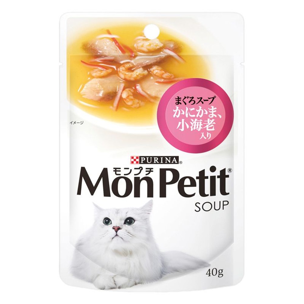 ネスレ モンプチ パウチ スープメニュー こだわり食材の具だくさん まぐろ かにかま 小海老入り, まぐろ かにかま 小海老入り, 40g