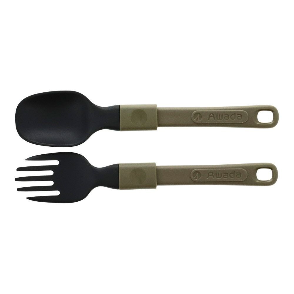 イージーフォールディング　キャンプスプーン＆フォーク, オリーブ&times;ブラック, スプーン＆フォーク