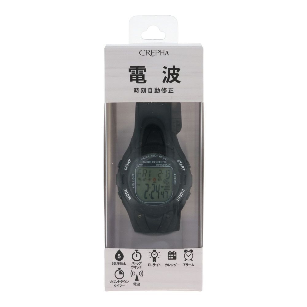 クレファー　デジタルウォッチ　電波　メンズ　ＴＥＬＶＡ, ブラック, メンズ