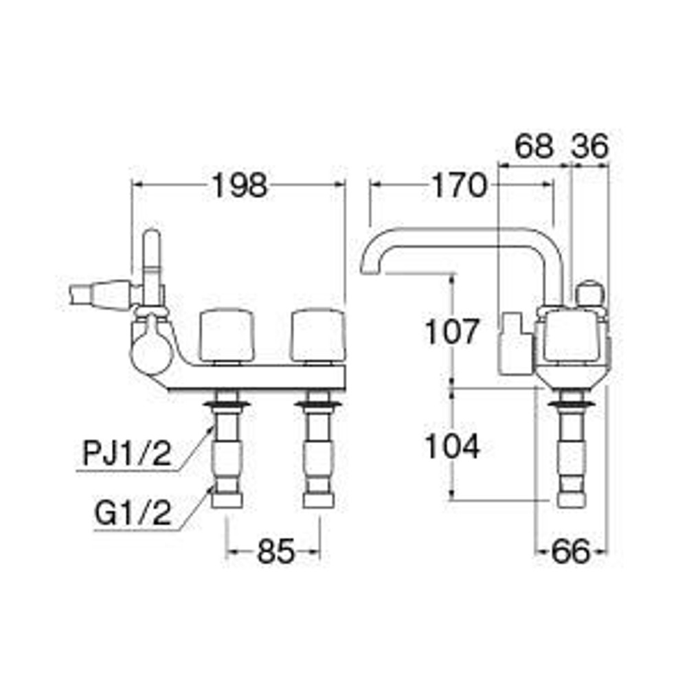 SANEI ツーバルブデッキシャワー混合栓 ホワイト SK71041L-W13, シルバー, SK71041L-W13