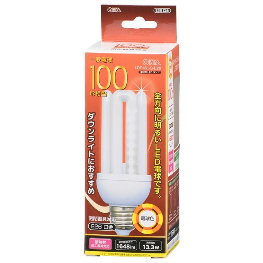 ＯＨＭ　Ｄ形ＬＥＤ電球　ＬＤＦ13ＤーＧーＥ26, その他カラー１, 100W形