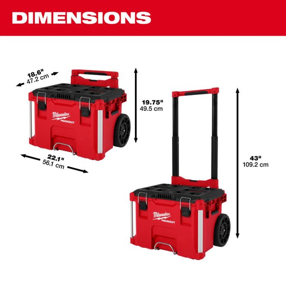 milwaukee PACKOUT キャリー式ツールボックス, 赤, 幅56.1&times;奥行47.2&times;高さ49.5cm
