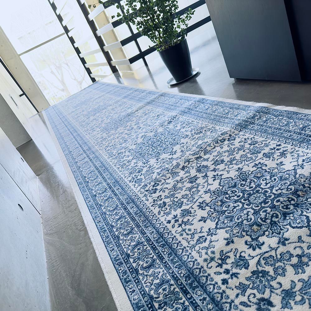 洗える・すべりにくい・抗菌防臭・床暖房対応 67&times;440cm 国産モケット廊下敷 SNM ブルー, ブルー, 67&times;440cm