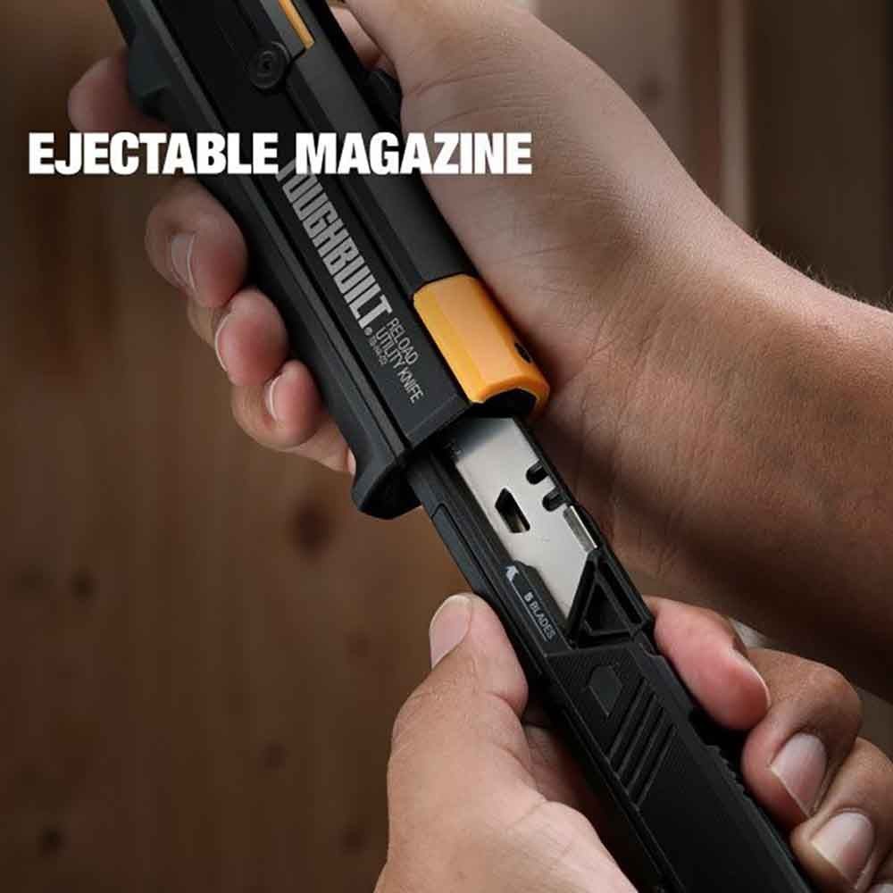 TOUGHBUILT（タフビルト）　リロードユーティリティナイフ　替刃マガジン2本付き　10枚刃付属　TB-H4S2-03, 黒, TB-H4S2-03