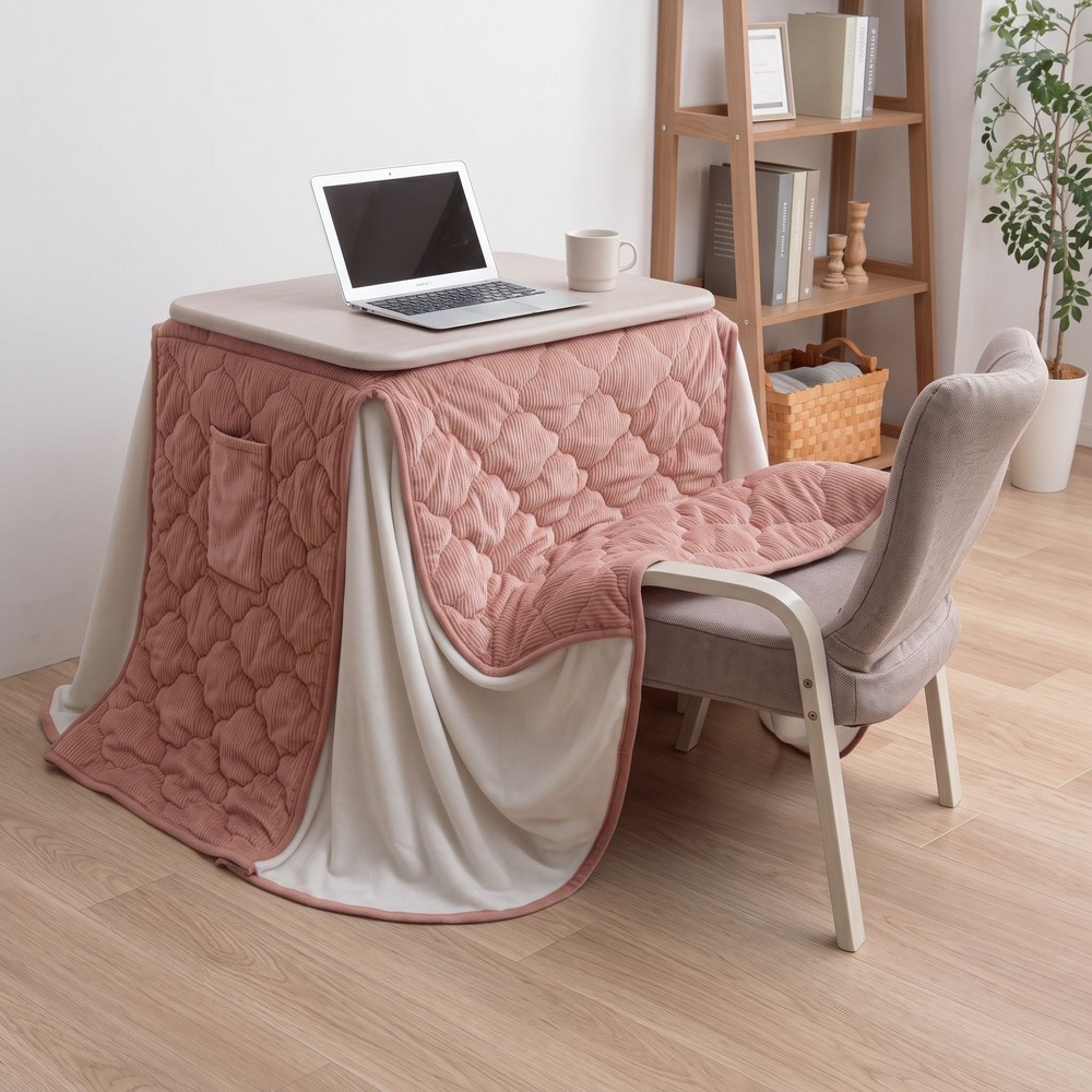 イケヒコ テーブル こたつ台 ライラパーソナルこたつ台＆クルムセット ピンク 184&times;204cm 【メーカー直送・代引不可】, 台:グレー　掛:ピンク, 184&times;204cm