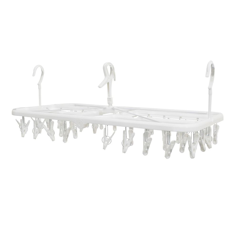 安定して干せるダブルフック付き洗濯ハンガー, ホワイト, 40ピンチ