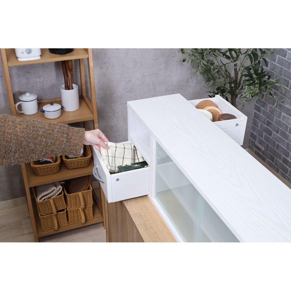 不二貿易 カウンター上収納ラック　９０幅　オークＷＨ【メーカー直送・代引不可】, ホワイト, 幅900mm&times;奥行265mm&times;高さ290mm