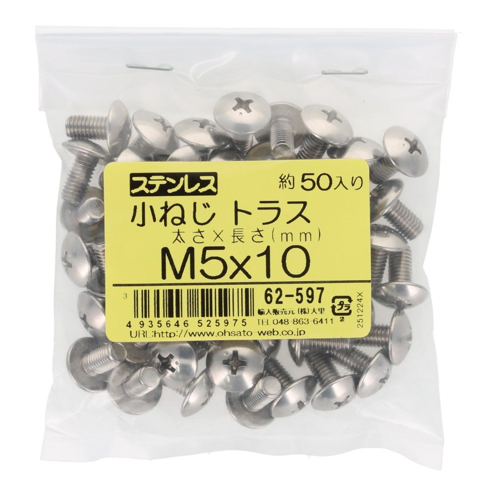 ステンレス　小ねじ　トラス　Ｍ５&times;１０　５０入, ステンレス, 50個入り