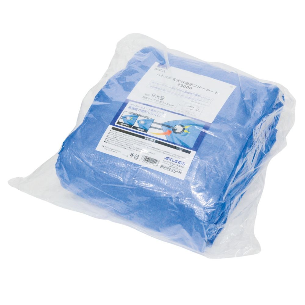 ウィザ WIZ'A ハトメが丈夫なブルーシート＃３０００　９．０&times;９．０m, ブルー, 9.0&times;9.0m
