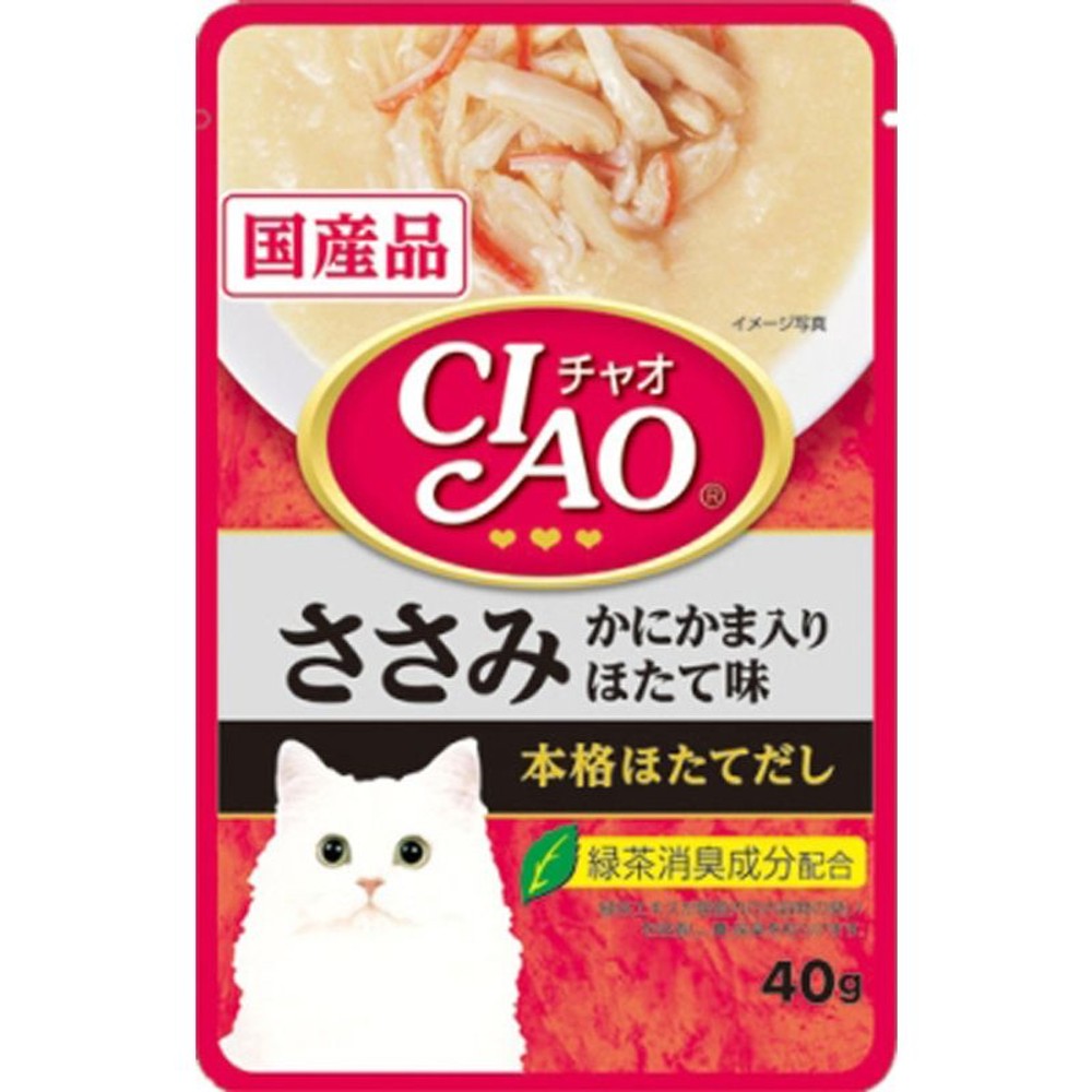 ＣＩＡＯパウチ　ささみ　かにかま入り　ほたて味　40ｇ, かにかま入り ほたて味, 40g