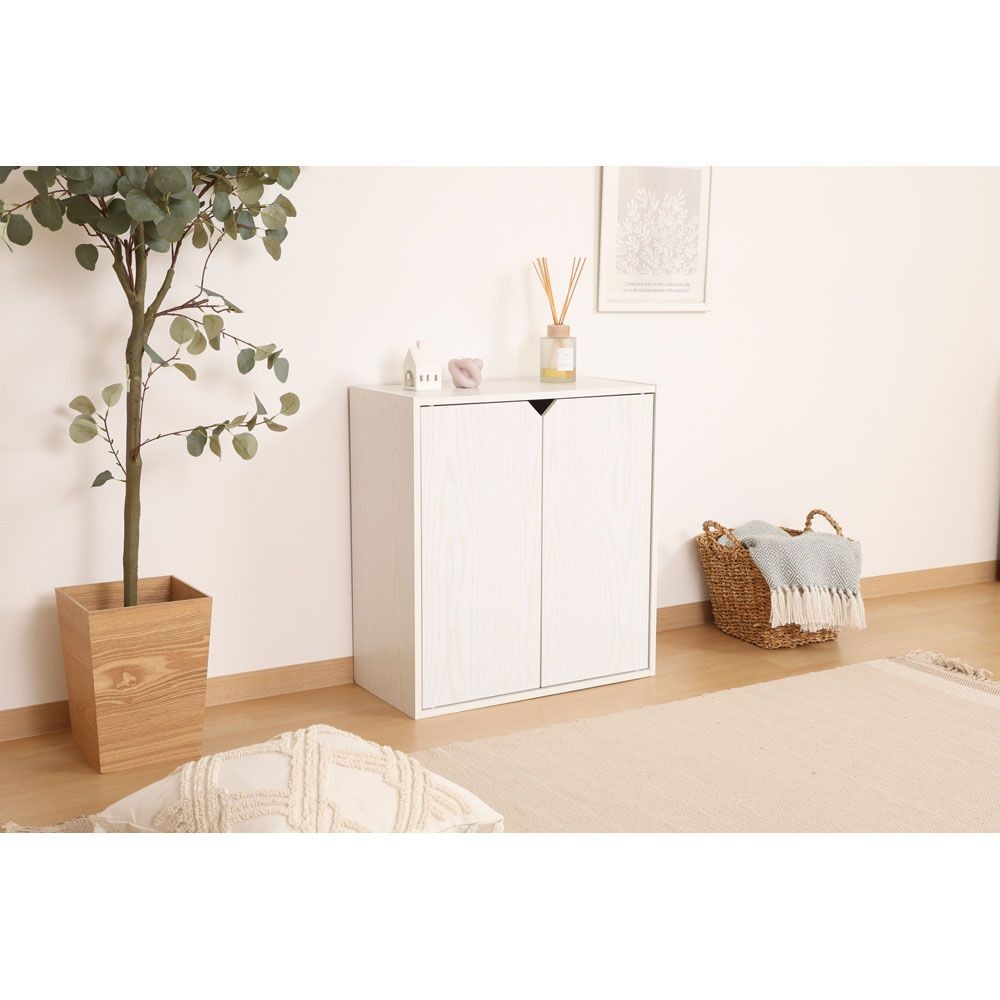 不二貿易 連結できる収納ボックス　扉付　オーク　ＷＨ【メーカー直送・代引不可】, ホワイト, 幅600mm&times;奥行290mm&times;高さ646mm