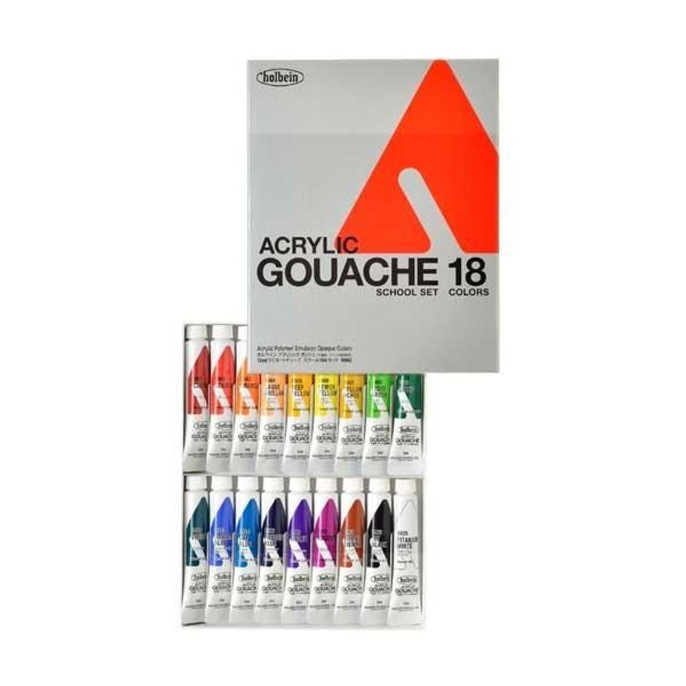 ホルベイン アクリリックガッシュ 12ml D982 スクールセット 18色 7982, D982スクールセット18色, 12ml18色セット