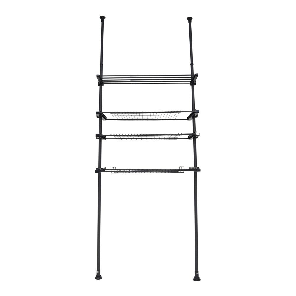 WIZ’A ウィザ デザイン突っ張り洗濯機ラック, ブラック, 4段