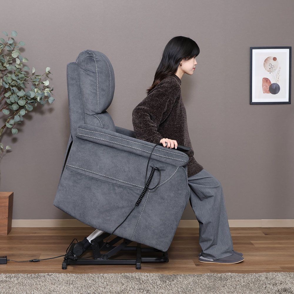 不二貿易 立ち上がりやすい電動リクライナー　ＰＥＡＣＥ　ＢＧＹ【メーカー直送・代引不可】, ネイビー, 幅850mm&times;奥行mm&times;高さmm