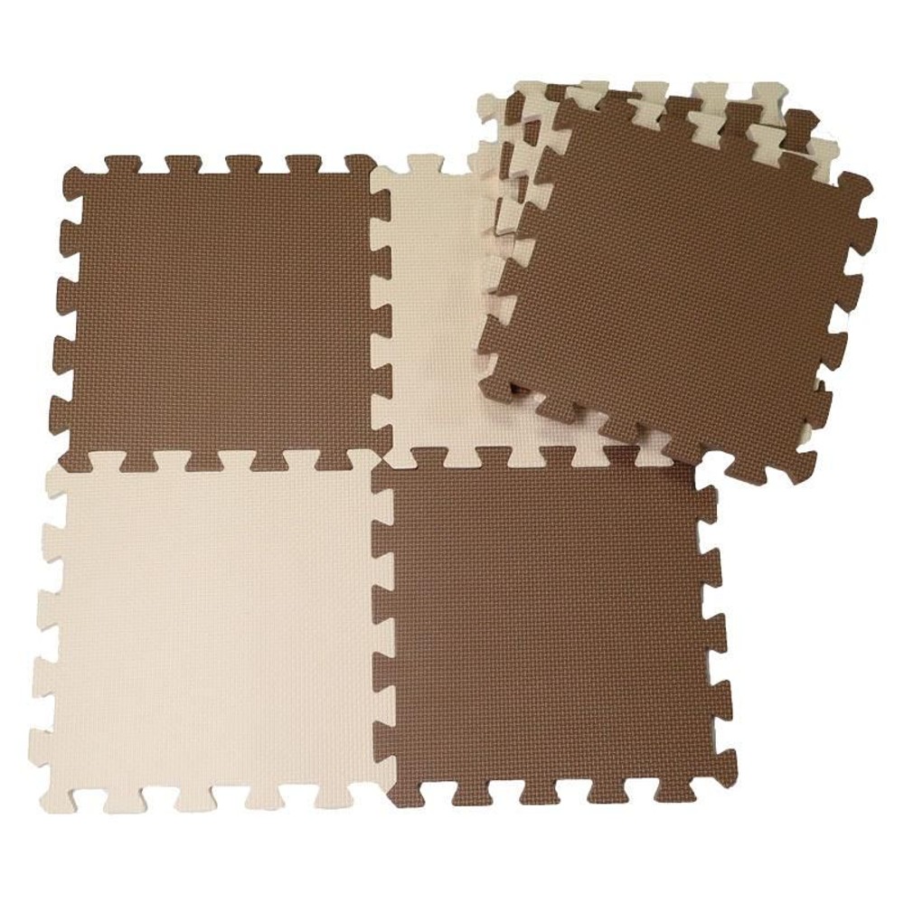 つなげるソフトマット 8枚組, ブラウンXアイボリー, 32cm