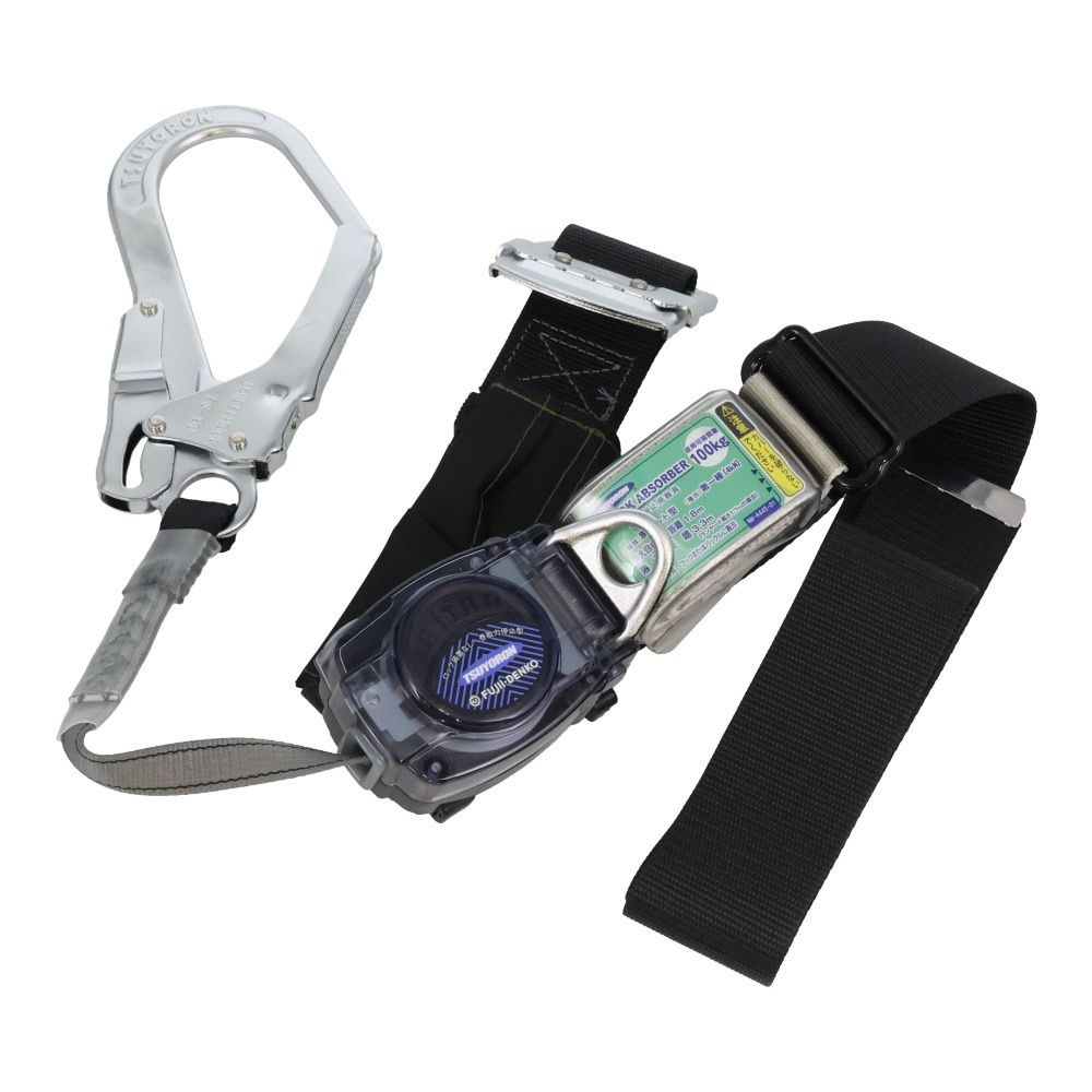 TSUYORON 胴ベルト型墜落制止用器具（巻取タイプ）ロック機構なし リトラ 黒 Lサイズ, ブラック, 1.4m