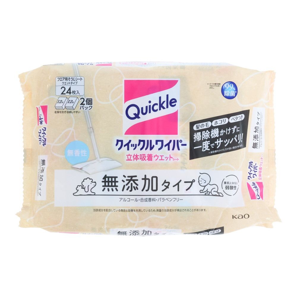 クイックルワイパー 立体吸着ウエットシート 無添加 24枚, 無香性, 24枚入り