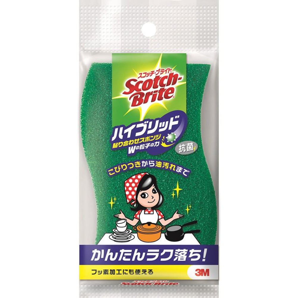 3Ｍ　ハイブリッドタワシ, グリーン, 1個入り