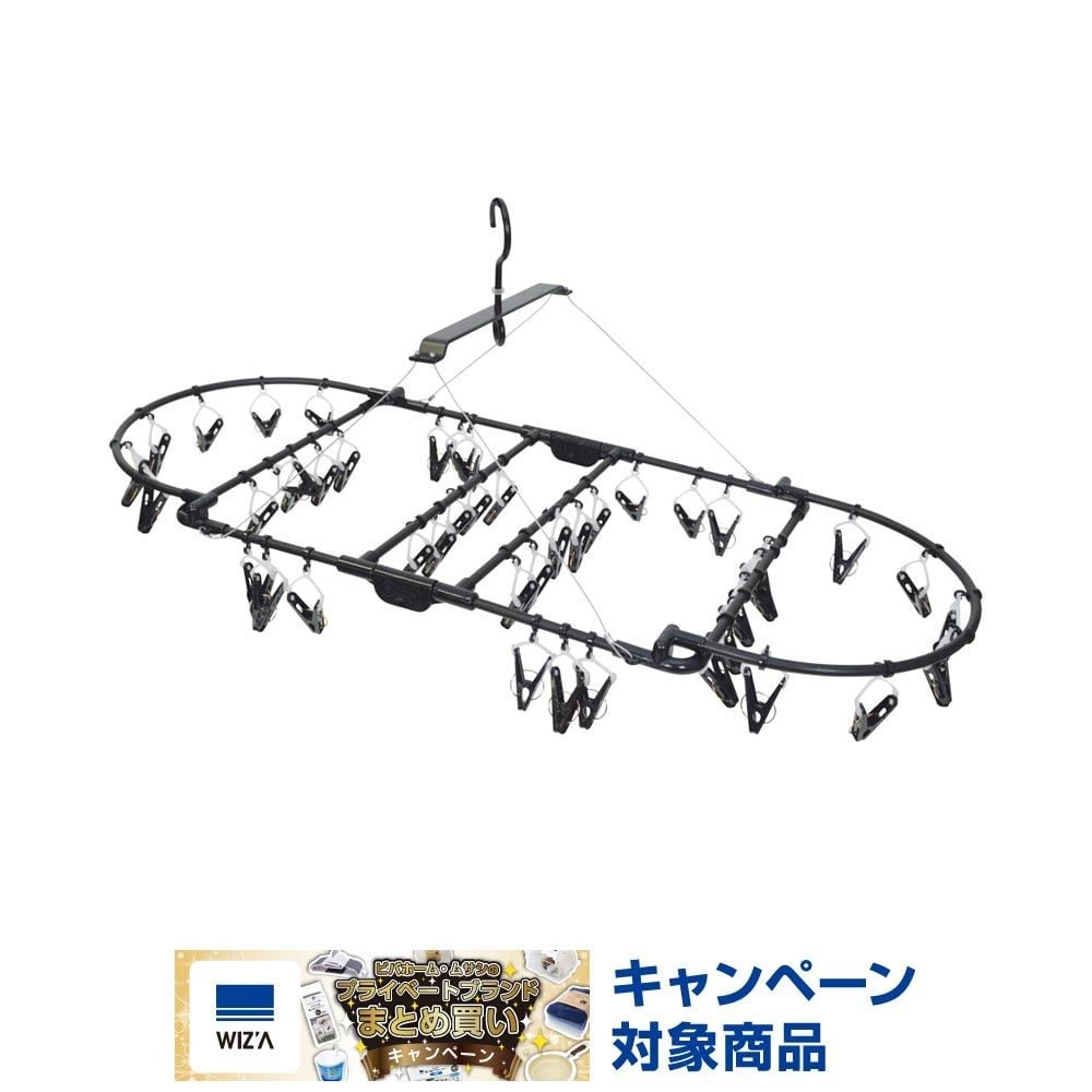 WIZ'A ウィザ 大きく干せて小さくたためるアルミ洗濯ハンガー４４ピンチ, ブラック, 44P