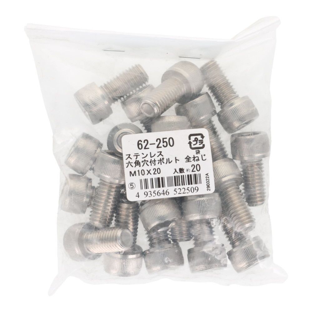 ステンレス　６角穴付ボルト　Ｍ１０&times;２０　２０個入, ステンレス, M10&times;20