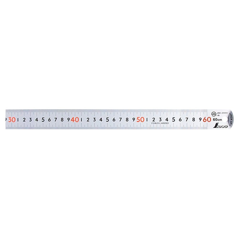 ピックアップスケール シルバー 60cm 表示上下1mmピッチ赤数字入JIS, シルバー, 60cm