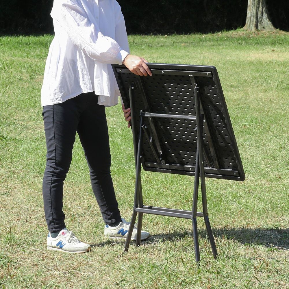 テーブル＆チェア　3点セット　ＢＫ　ラタン調【メーカー直送・代引不可】, ブラック, ラタン調