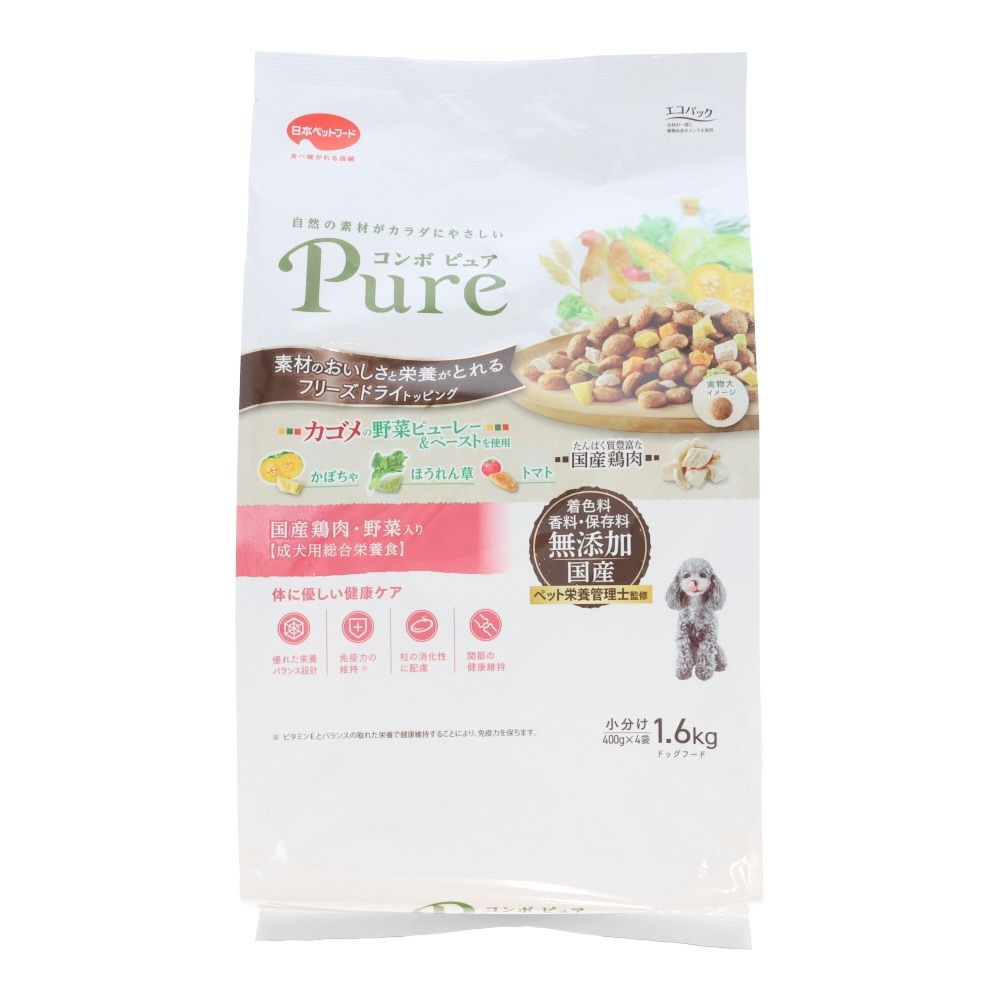 日本ペットコンボピュアドッグ国産鶏肉野菜１．６ｋｇ, 国産鶏肉・野菜入り, 1.6kg