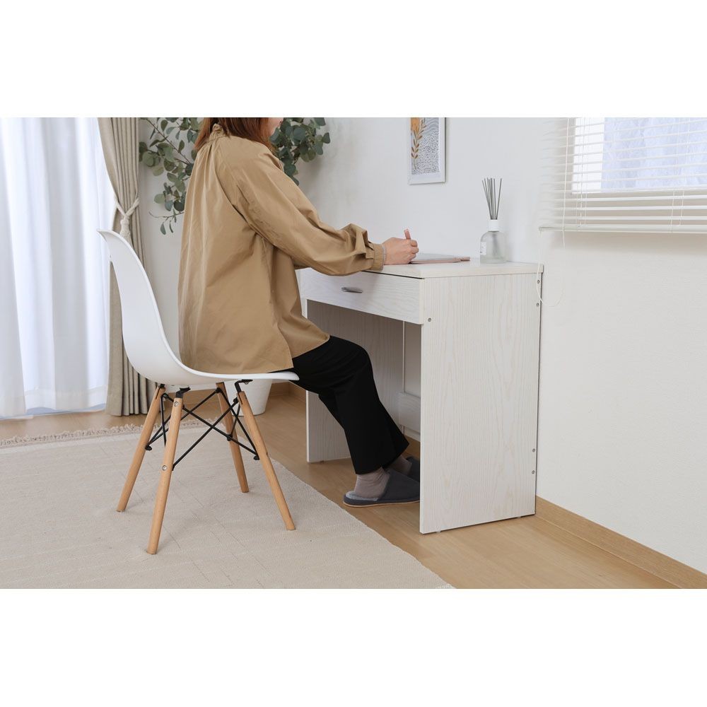 不二貿易 引き出し付きデスク　オークＷＨ【メーカー直送・代引不可】, ホワイト, 幅800mm&times;奥行415mm&times;高さ720mm