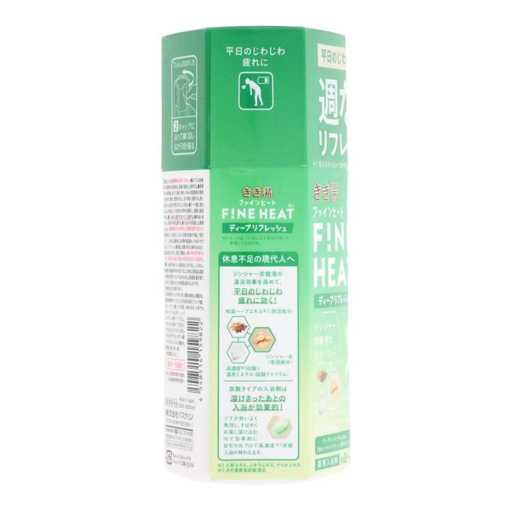 きき湯　ファインヒート　ディープリフレッシュ　ボトル　４００ｇ, マイルドグリーン(透明タイプ), 400g