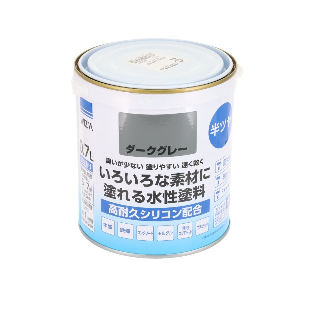 WIZ'A ウィザ いろいろな素材に塗れる多用途水性塗料 半つや 0.7L 高耐久シリコン配合, 黒, 0.7L
