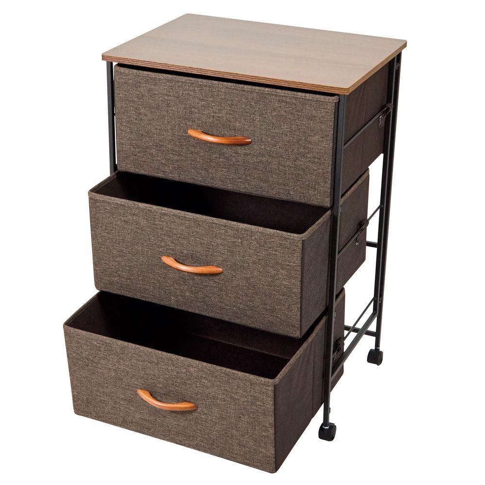 組立簡単ファブリックチェスト４８幅３段, ブラウン, 3段