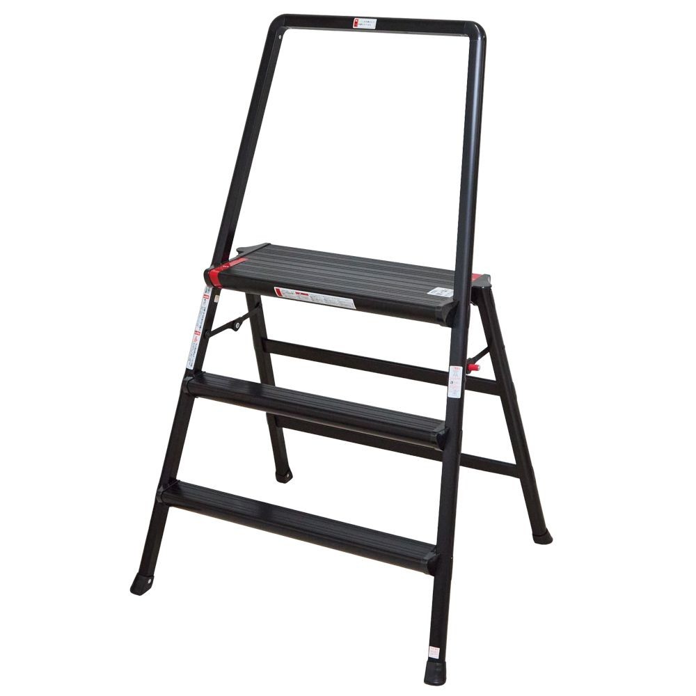 超広幅　踏み台　３段　６００幅　手すり付き　ＢＫ, ブラック, 1個入り