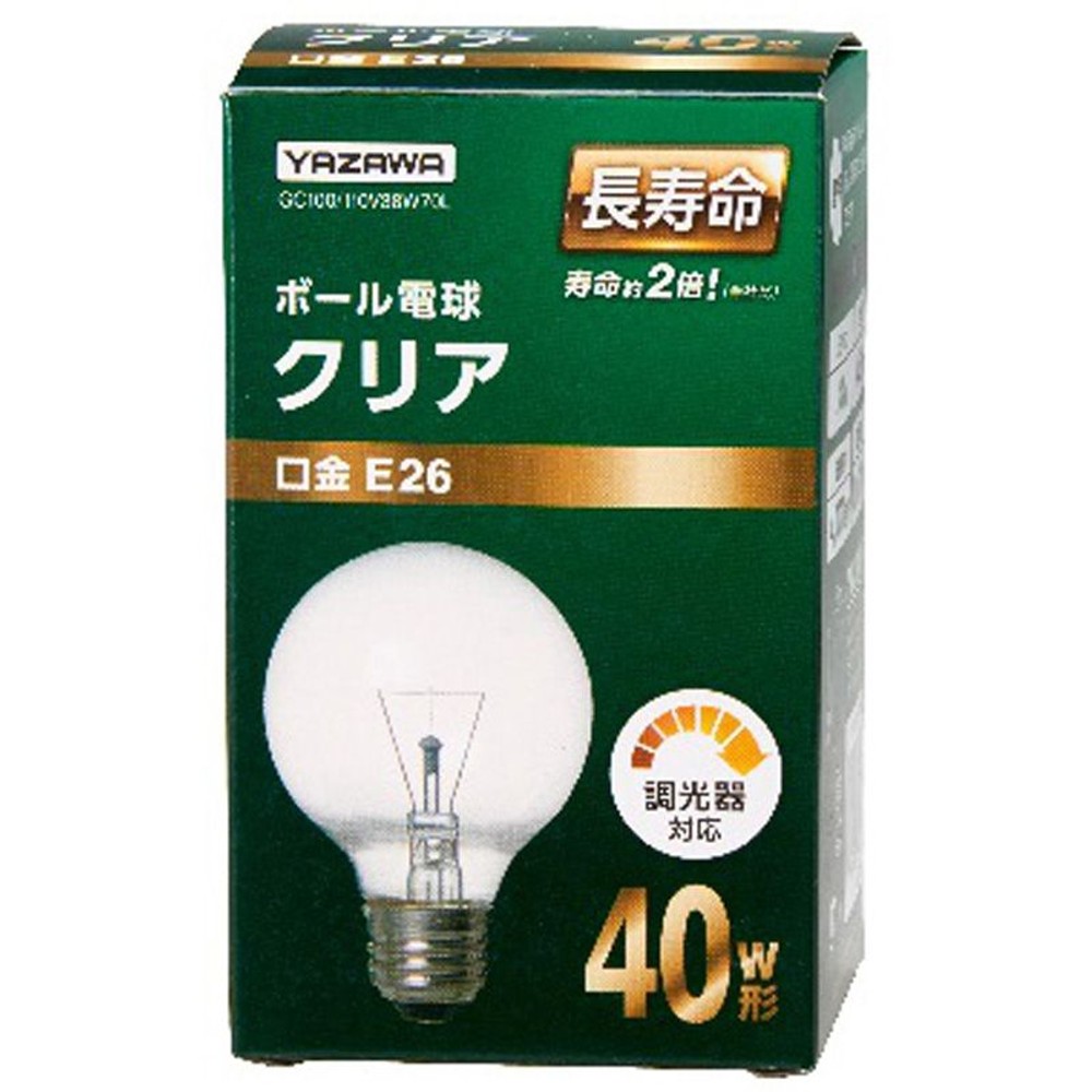 ヤザワ長寿命ボール40Ｗ, クリア, E26 40W