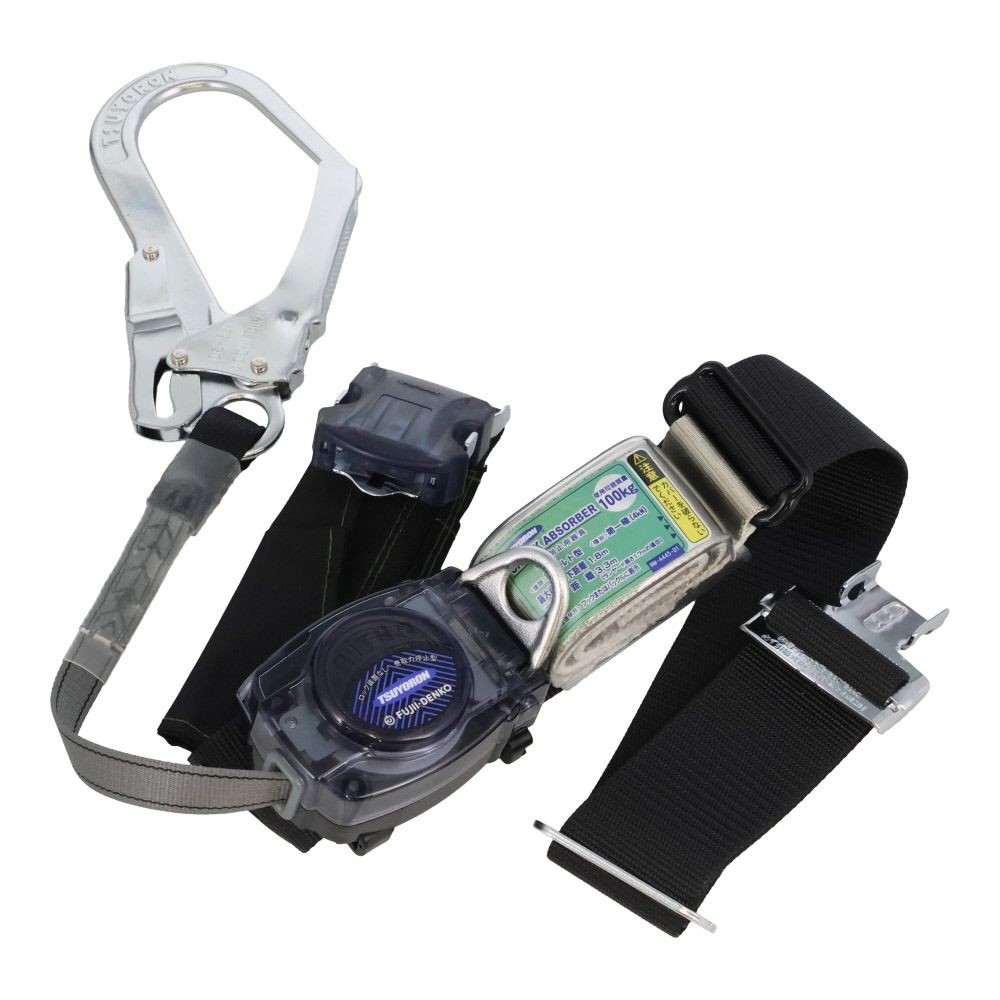 TSUYORON 胴ベルト型墜落制止用器具（巻取タイプ）ロック機構なし リトラ 黒 Mサイズ ワンタッチバックル仕様, ブラック, 1.4m