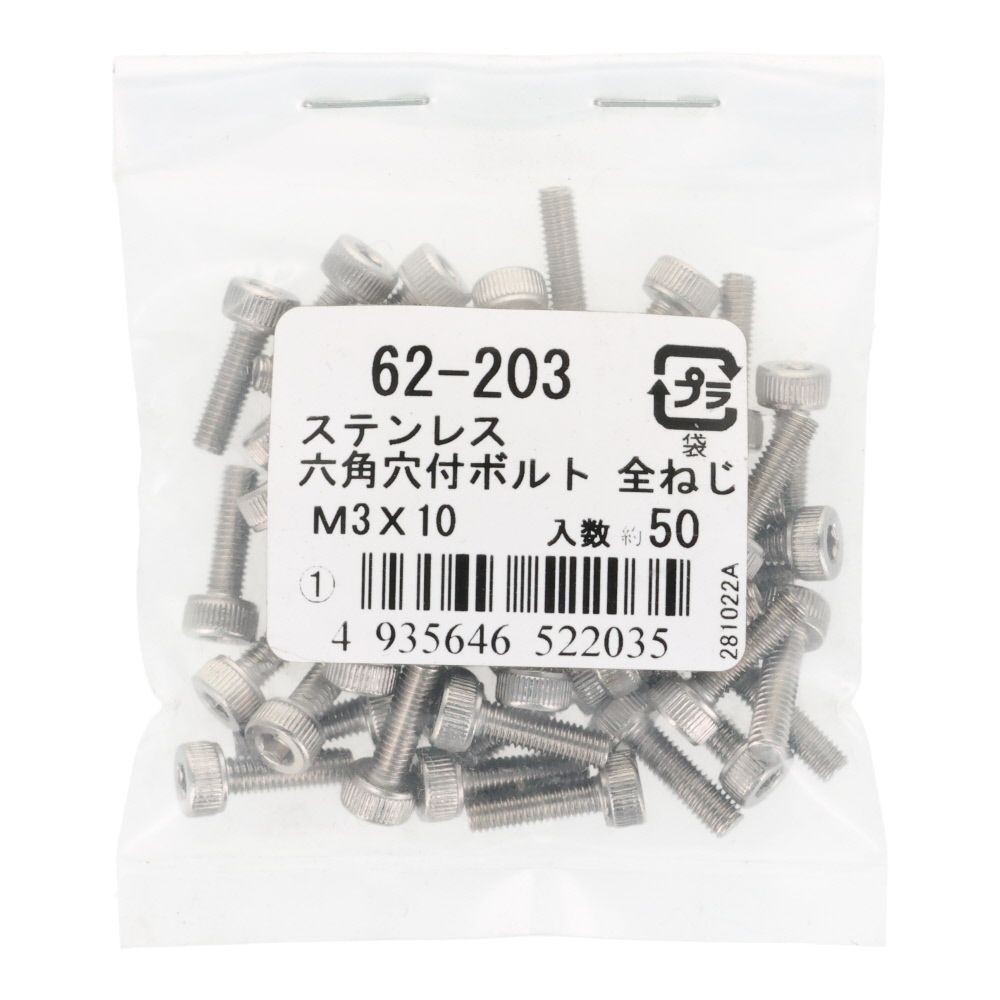 ステンレス　６角穴付ボルト　Ｍ３&times;１０　５０個入, ステンレス, M3&times;10