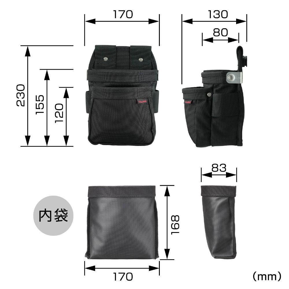 TAJIMA（タジマ）　セフツイン腰袋 ナイロン コーデュラ 腰袋2段小　SFKBNC-2S2H, ブラック, 2段中