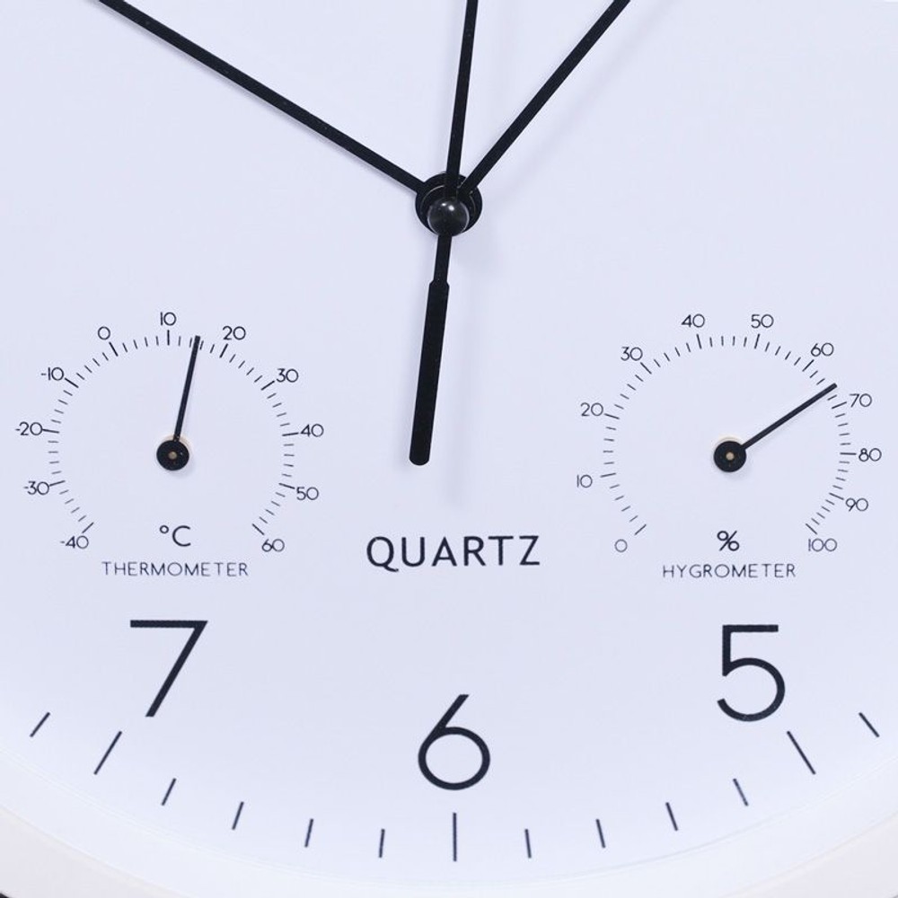 掛時計温湿度計付　ベゼル, ブラック, 25cm