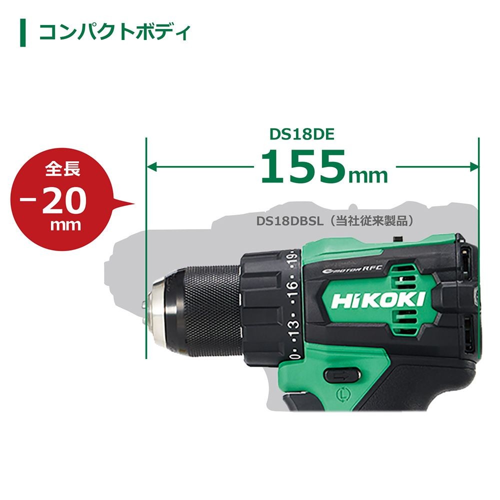 ハイコーキ　HIKOKI １８Ｖドライバドリル（蓄電池２個、充電器付き） DS18DE (2XPZ), グリーン, DS18DE (2XPZ)