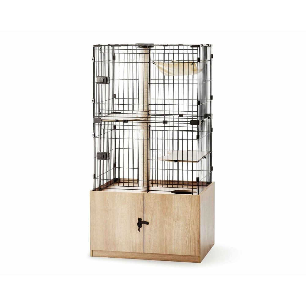 隠れ家キャットランドケージ3段ワイド PKC-800, マットブラウン, 幅800mm&times;奥行630mm&times;高さ1530mm