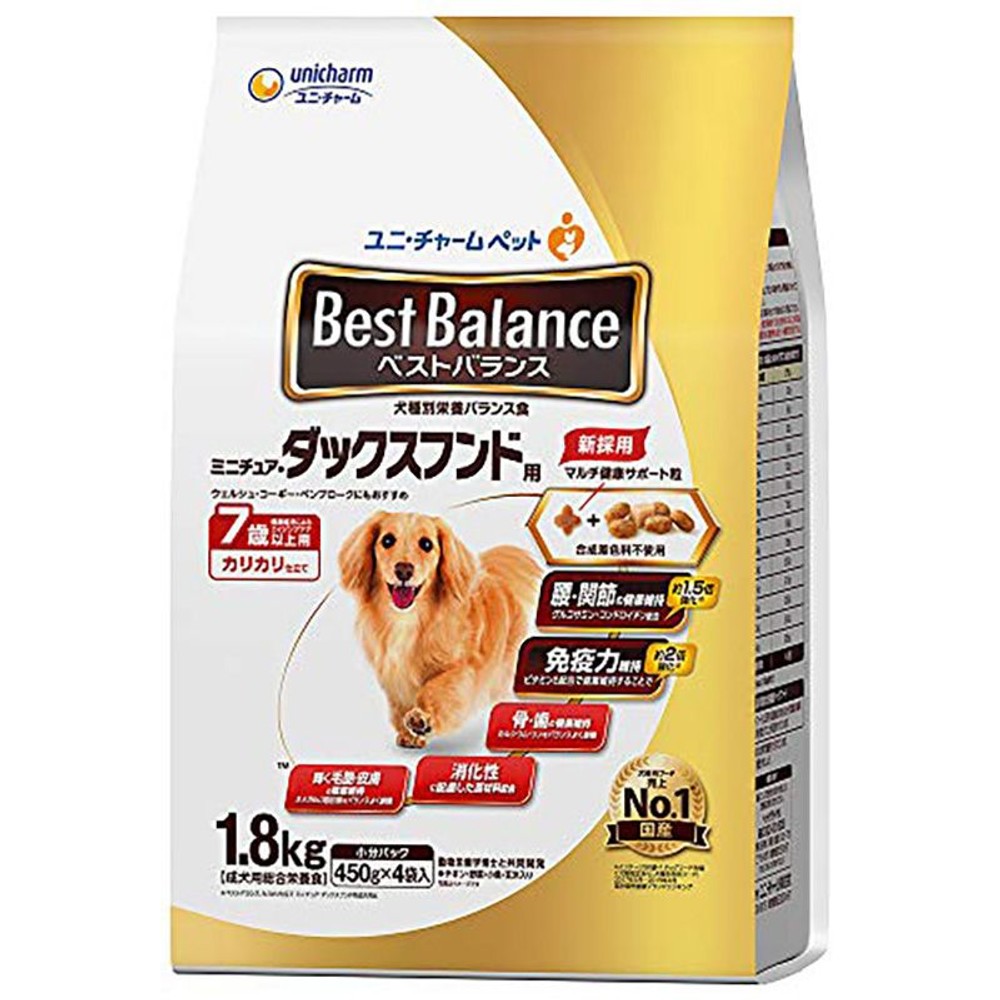 ユニチャーム　ベストバランス　ダックス7歳　1．8ｋｇ, ダックスフンド7歳以上, 450g×4袋