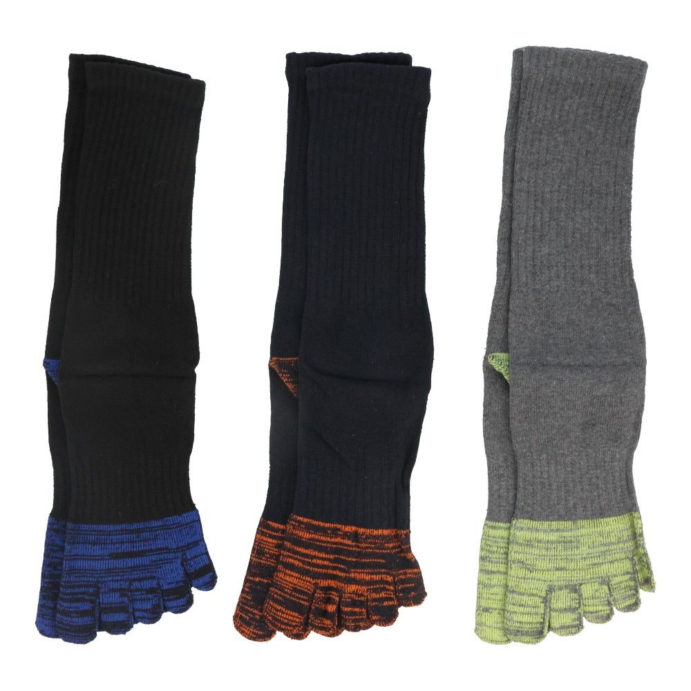 WIZ'A ウィザ 消臭・抗菌　銀イオン６Ｐ　５本指クルー丈　アソート, 杢柄・アソート, 25.0〜27.0cm