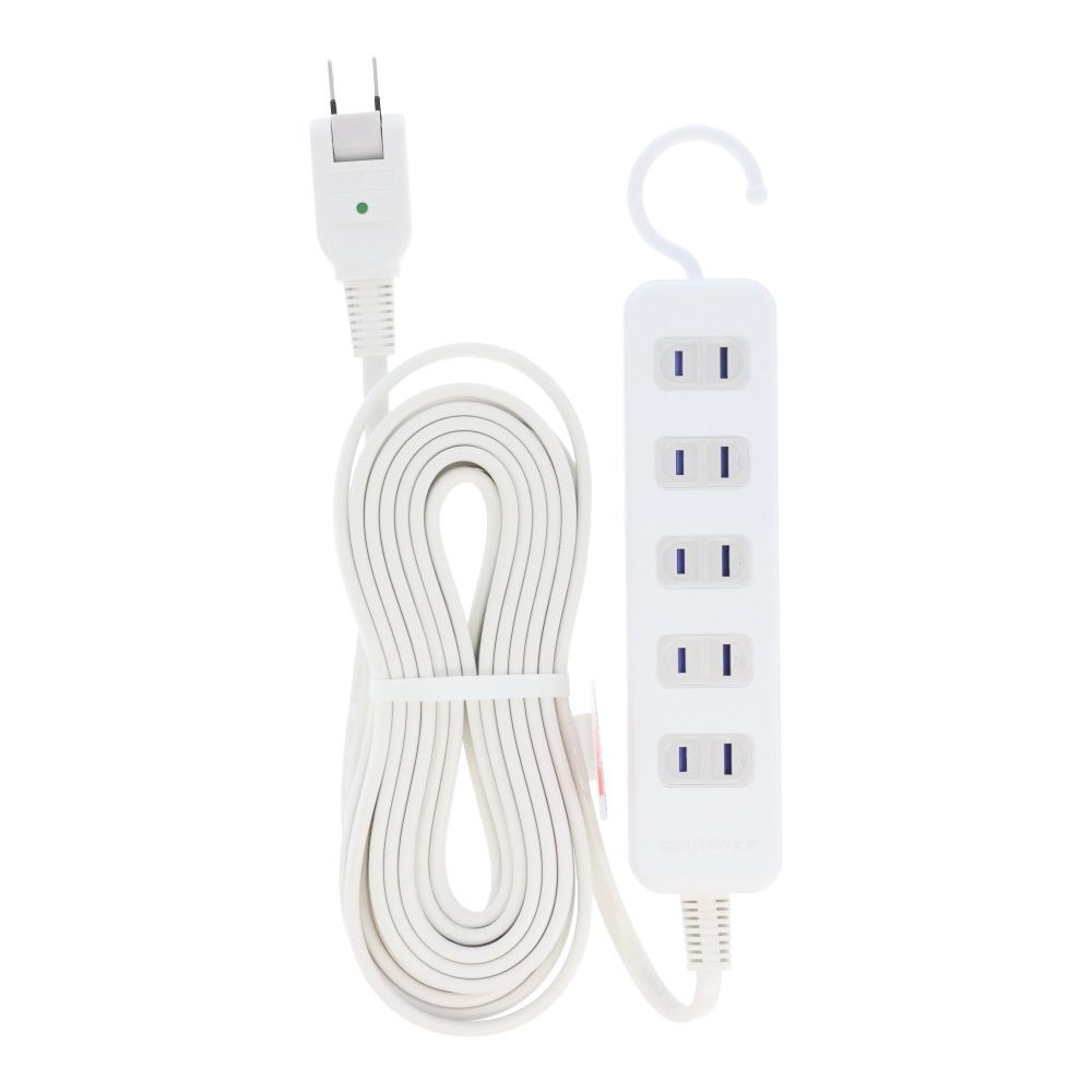 ウィザ WIZ'A フック付きマグネットタップ５個口 ５ｍ, ホワイト, 5.0m