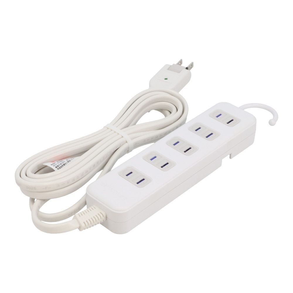 ウィザ WIZ'A フック付きマグネットタップ５個口 ３ｍ, ホワイト, 3.0m