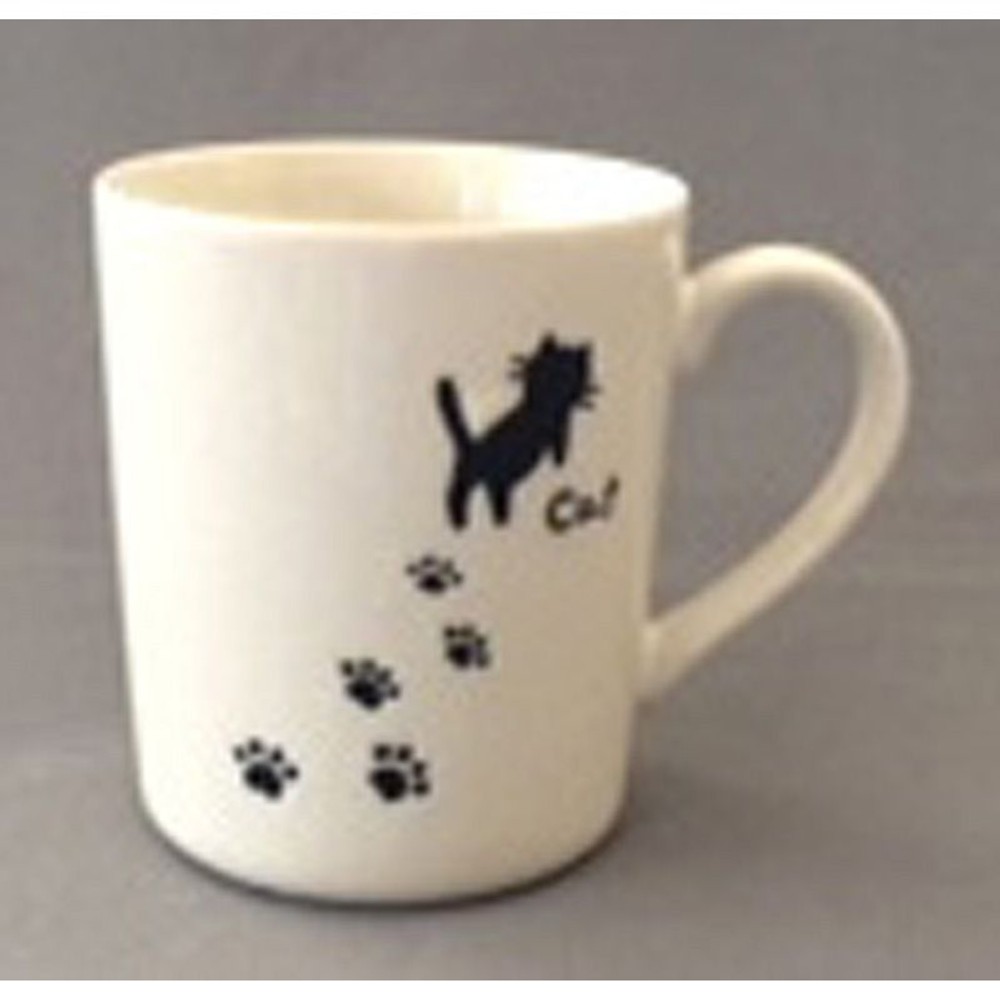 軽量目盛付マグカップ　足あとネコ, ホワイト, 足あと猫