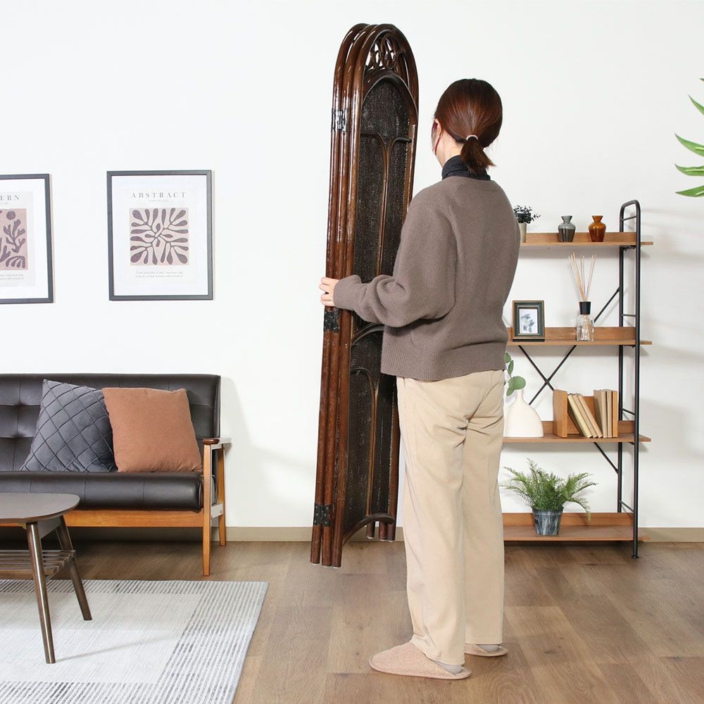 不二貿易 ラタン　スクリーン　３連　ＢＲ【メーカー直送・代引不可】, ブラウン, 幅1030mm&times;奥行270mm&times;高さ1500mm